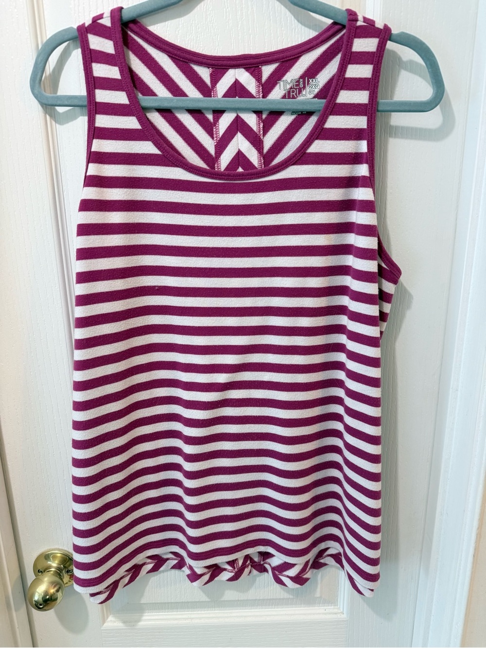 Time and Tru Sleeveless Striped Tank Top - White & Magenta